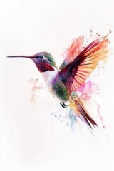 Fototapeta premium A vibrant, multicolored hummingbird illustration with a splash of watercolor-like background.