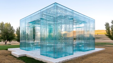 Glass Pavilion Structure Etched With Intricate Designs