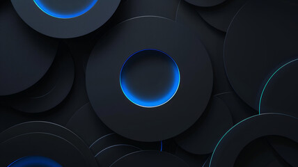 Abstract dark background featuring concentric circles with blue neon lighting, creating a modern and futuristic design