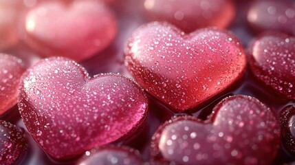 Fototapeta premium Dew-kissed hearts, romantic closeup, bokeh background, Valentine's Day