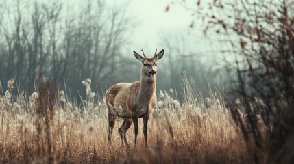 Young deer in autumnal field