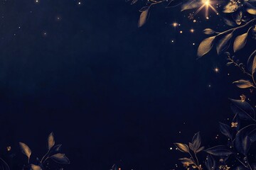 Glowing golden autumnal leaves against night sky with stars. Silhouetted trees and twinkling lights create a magical ambiance.