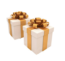 Elegant White Gift Boxes with Golden Ribbons Festive Presents Holiday Surprise Luxury Packaging Birthday Celebration Anniversary Gift Wrap Decoration Design Square Boxes Premium Product Mockup        