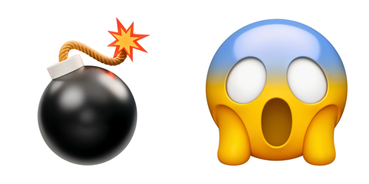 Explosive emoji symbols representing danger and surprise