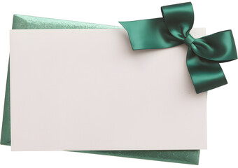 Elegant Green Ribbon Bow on Blank White Notecard Invitation Template Festive Holiday Design Perfect for Wedding Anniversary Birthday Greeting Card Mockup Premium Quality Image  High Resolution gift   