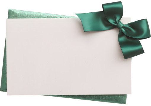 Elegant Green Ribbon Bow on Blank White Notecard Invitation Template Festive Holiday Design Perfect for Wedding Anniversary Birthday Greeting Card Mockup Premium Quality Image  High Resolution gift   