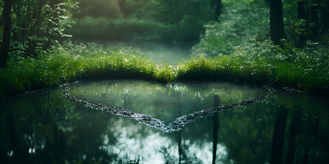 Heart-Shaped Water in a Forest | Serene Nature Scene
