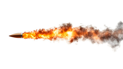 Fototapeta premium Dynamic rocket launching with fiery flames and billowing smoke transparent background, PNG