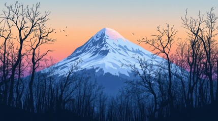 Fototapeta premium Snowy mountain at dusk 