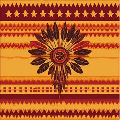 Native American inspired feather design with geometric patterns.