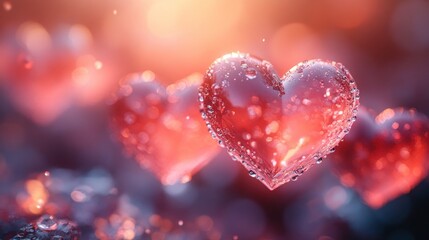Obraz premium Glowing water hearts, sunset bokeh, romantic, Valentine's