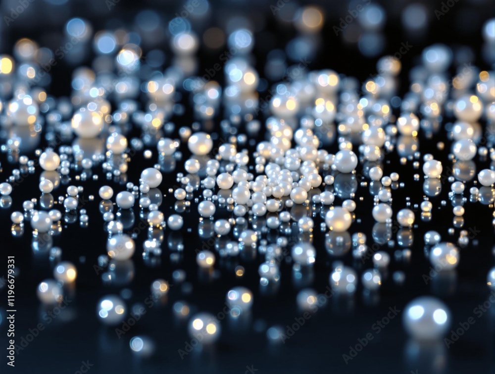 Fototapete 3D render featuring a large number of abstract spheroids in various colors, with a dark background, creating a visually striking and intricate composition.