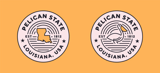 Louisiana travel logo. Pelican State. Editable stroke. Thin vector icon set