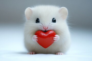 Cute Mouse Holding Love Red Heart. Animal Holiday.