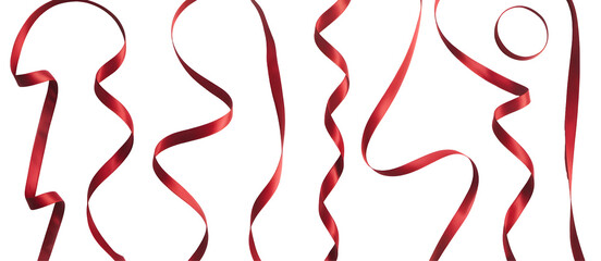 Elegant Red Satin Ribbons Swirling Design Abstract Background Festive Decoration Romantic Luxury Shiny Curvy Lines Reddish Crimson Texture Dark Background  Gift Wrapping Party Celebration Silk Wave   