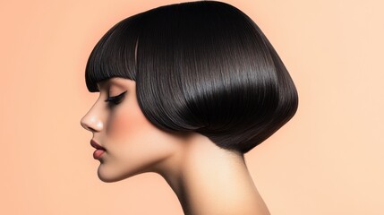 Fototapeta premium A classic bowl cut with a modern twist, highlighted on a pale orange background