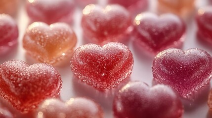 Gummy heart candies, close-up, studio, sunlight, Valentine's