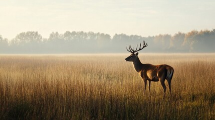 Obraz premium Majestic deer in a golden field