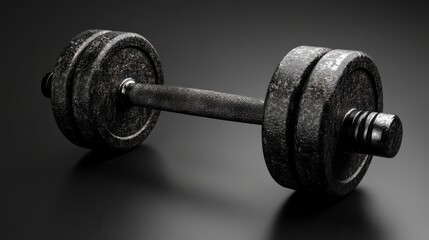 Fototapeta premium Dumbbell with high gloss, set against a black background with subtle reflective highlights