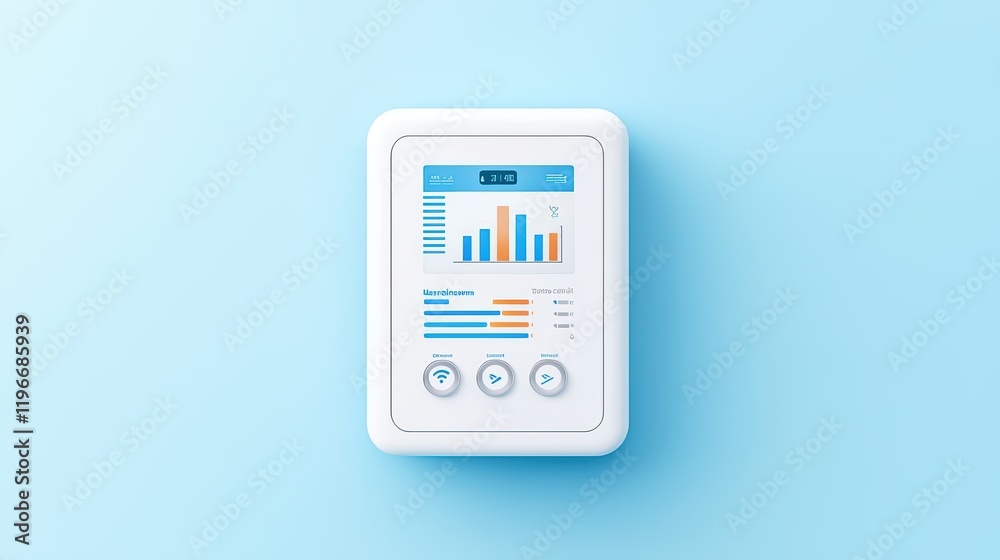 Poster modern control panel displaying interactive data and graphs