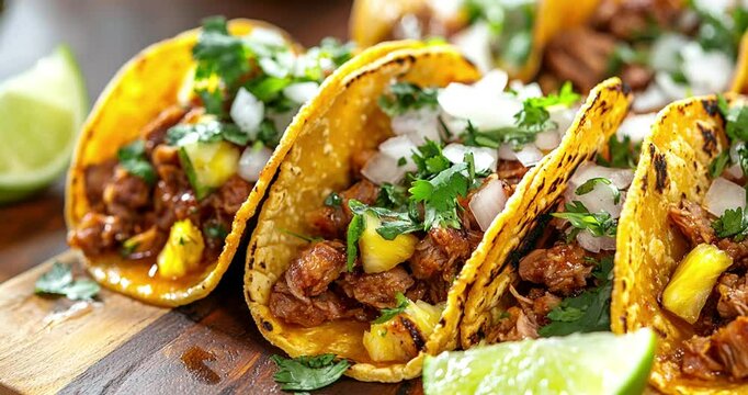 Mexican food delicious taco shells with ground beef and home made salsa