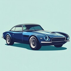Obraz premium Classic blue coupe car illustration.