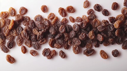 Obraz premium Raisins, dried fruit with natural color and texture, isolated on a white background