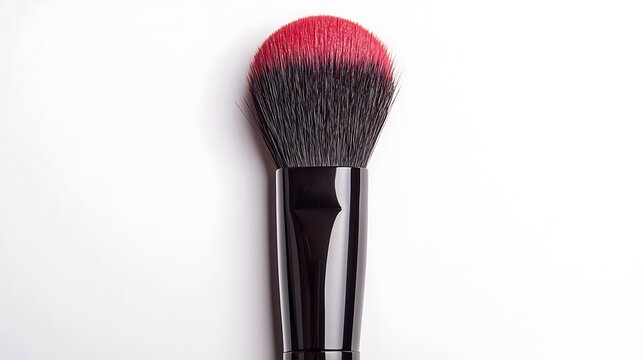 A vibrant makeup brush with a pink and black bristle head, perfect for blending and applying cosmetics.