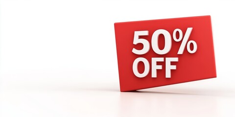 3D Circular Red 50% Off Discount Sign on White Background 7