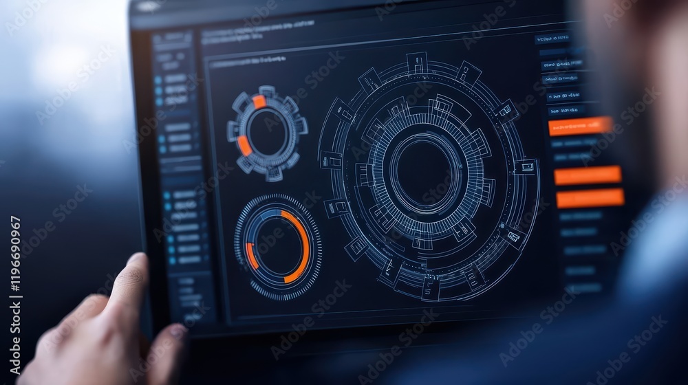 Poster user interacting with modern data visualization on computer screen