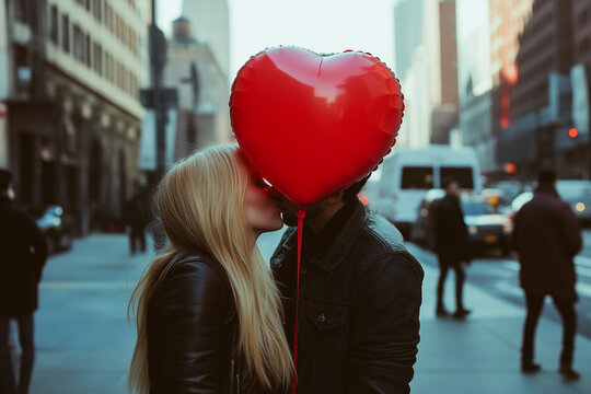 Pareja San Valentin con globo de coraz&oacute;n