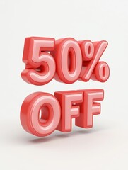 3D Bold Red 50% Off Sale Banner on White Background 2