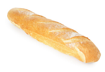 One freshly baked baguette isolated on white