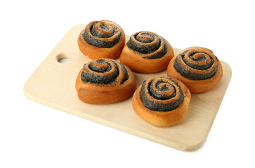 Tasty buns with poppy seeds isolated on white