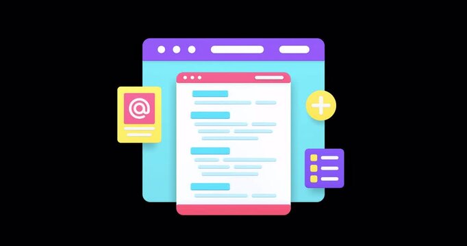 Programming coding developing software computer engineering internet browser 3d icon animation with alpha channel. Information technology code script cyberspace data development desktop workflow