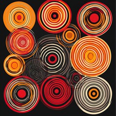 Fototapeta premium Abstract concentric circles in red, orange, and black.