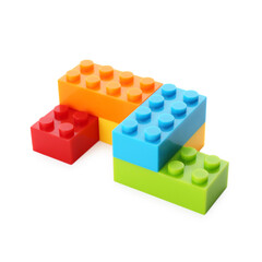 Naklejka premium Construction toy. Figure made with building bricks isolated on white