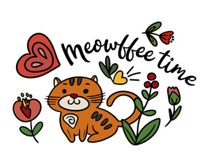 Cartoon cat. Cute Sticker. Vector.