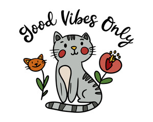 Cartoon cat. Cute Sticker. Vector.