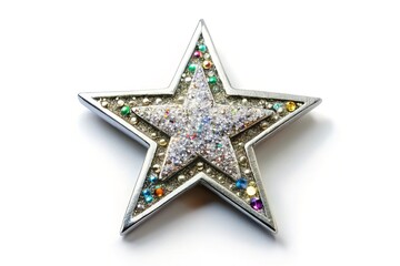 Fototapeta premium Sparkling Silver Star Jewels Sticker Isolated on White Background - Perfect for Crafting and Design