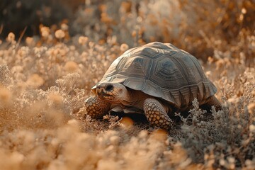 Obraz premium Galapagos Tortoise in Golden Desert Habitat