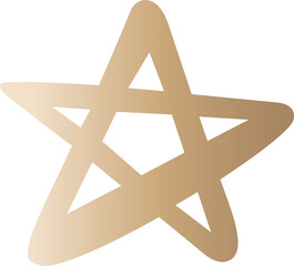Golden star sign, hand drawn line doodle, PNG file no background 