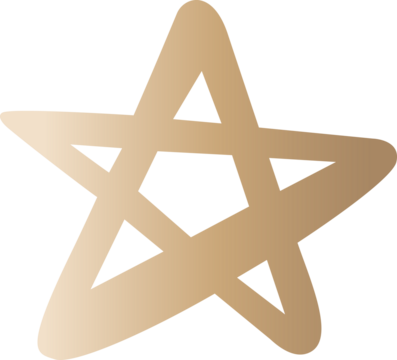 Golden star sign, hand drawn line doodle, PNG file no background