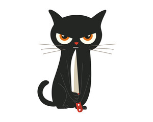 Funny cat with a knife. Cartoon character. Vector.