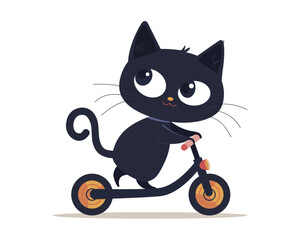 Cat on a bicycle. Cartoon character. Vector.