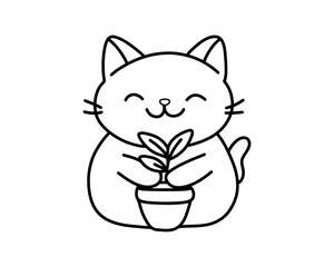 A cute cat sits in a vase. Vector.