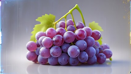 bunch of purple grapes with green leaves, 