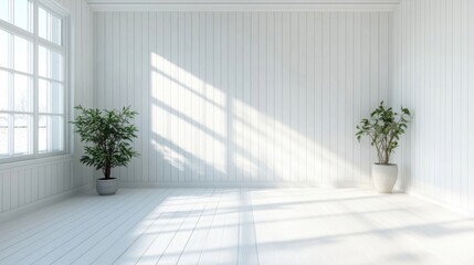 a room with a plant and a window