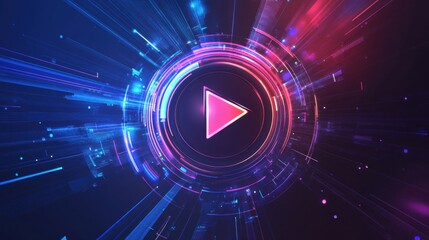 a video player logo with a blue and pink background