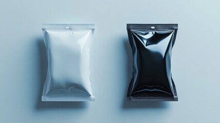 Blank Packaging Mockup: White and Black Stand-Up Pouches